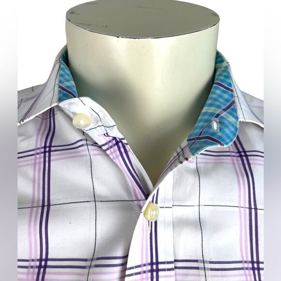 Thomas Dean Plaid L/S Casual Dress Shirt Like New Condition Size Large - Picture 3 of 7